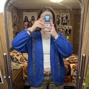 Sundance Womens XL Kimono Denim Jacket Blue Vintage Acid Wash Batwing USA